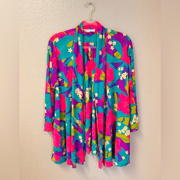 Oscar De La Renta Vintage Swimwear Floral Mesh Vintage Open Coverup Top Size M